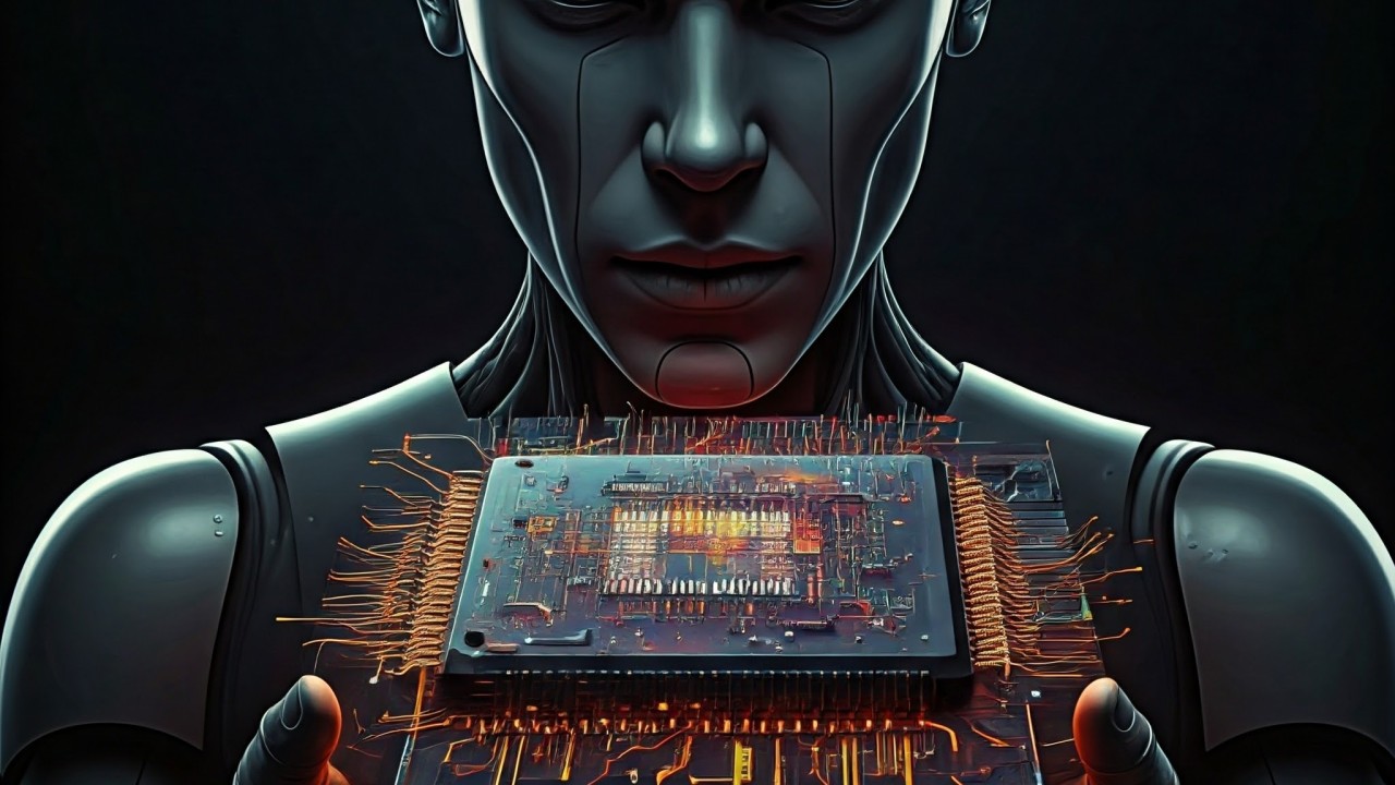 A modern AI processor chip on a circuit board