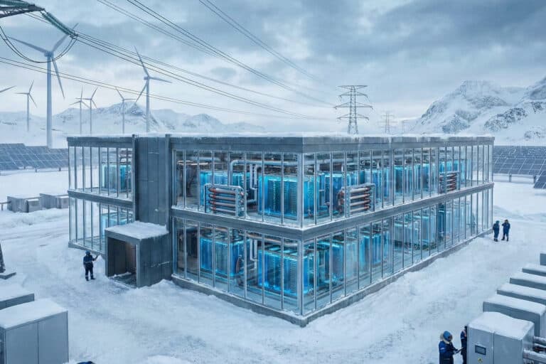Server racks in a modern data center filled with network cables
