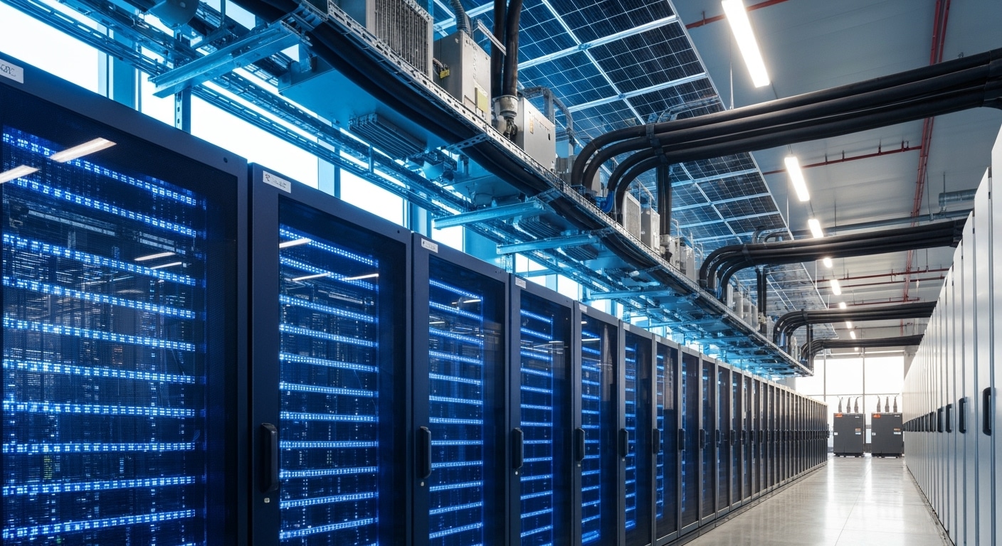 Glass-paneled corridor inside a modern high-tech facility
